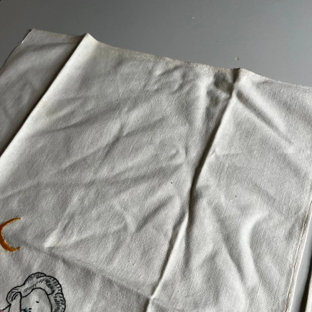 Vintage 1950s Hand Embroidered Tea Towels‎ Set 2 Farm Grandmother Grandfather